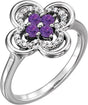 Platinum Round Natural Amethyst Clover Ring