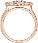 14K Gold Round Natural Aquamarine Clover Ring - Rose Gold - view 2