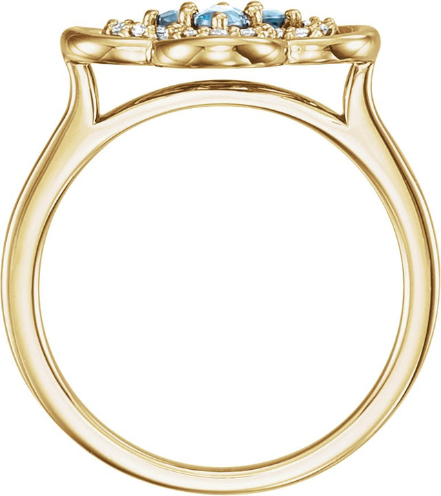 14K Gold Round Natural Aquamarine Clover Ring - Yellow Gold - view 2
