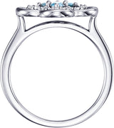 14K Gold Round Natural Aquamarine Clover Ring - White Gold - view 2