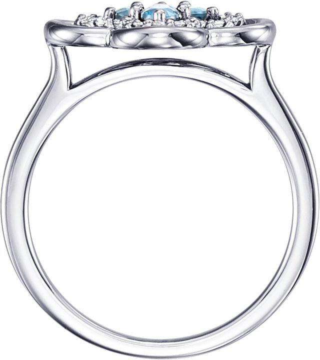14K Gold Round Natural Aquamarine Clover Ring - White Gold - view 2