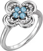Platinum Round Natural Aquamarine Clover Ring
