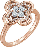 14K Gold Round Natural Diamond Clover Ring - Rose Gold