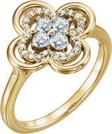 14K Gold Round Natural Diamond Clover Ring - Yellow Gold