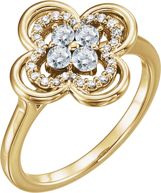 14K Gold Round Natural Diamond Clover Ring - Yellow Gold