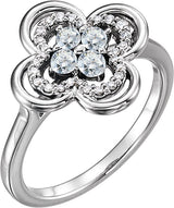 14K Gold Round Natural Diamond Clover Ring - White Gold