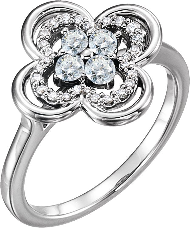 Platinum Round Natural Diamond Clover Ring