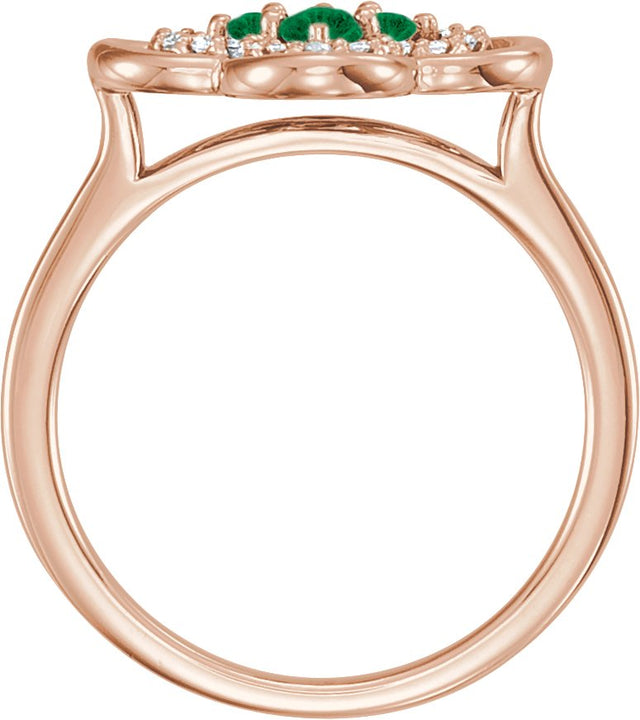 14K Gold Round Natural Emerald Clover Ring - Rose Gold - view 2