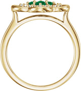 14K Gold Round Lab-Grown Emerald Clover Ring - Yellow Gold - view 2
