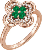 14K Gold Round Lab-Grown Emerald Clover Ring - Rose Gold