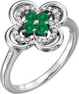 14K Gold Round Lab-Grown Emerald Clover Ring - White Gold