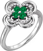 14K Gold Round Natural Emerald Clover Ring - White Gold