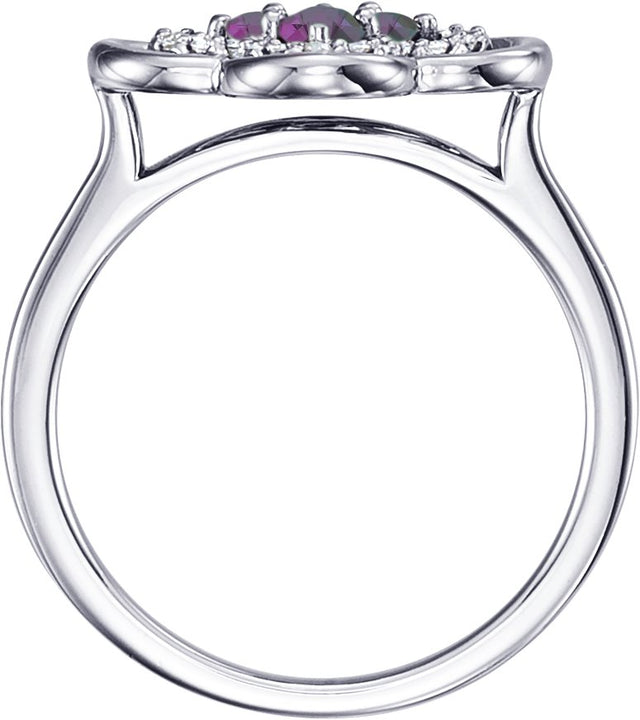 14K Gold Round Natural Alexandrite Clover Ring - White Gold - view 2
