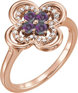 14K Gold Round Natural Alexandrite Clover Ring - Rose Gold