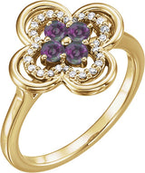 14K Gold Round Natural Alexandrite Clover Ring - Yellow Gold