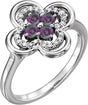 14K Gold Round Lab-Grown Alexandrite Clover Ring - White Gold