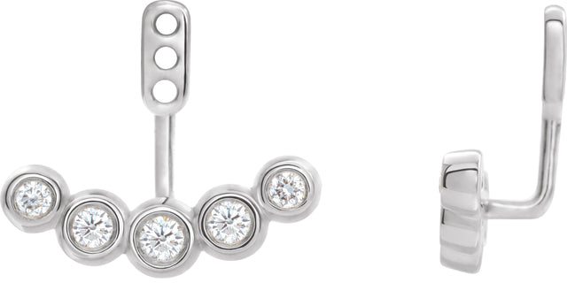14K Gold Natural Diamond Bezel-Set Bar Front-Back Earring Jackets - White Gold