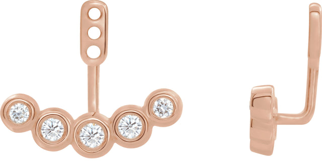 14K Gold Natural Diamond Bezel-Set Bar Front-Back Earring Jackets - Rose Gold