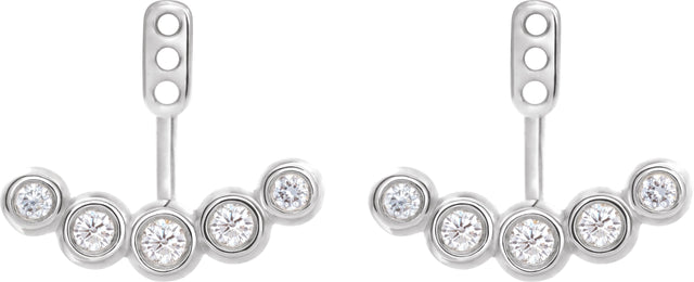 14K Gold Natural Diamond Bezel-Set Bar Front-Back Earring Jackets - White Gold - view 2
