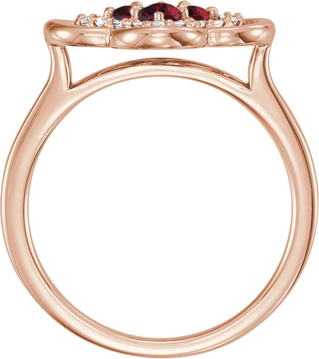 14K Gold Round Lab-Grown Ruby Clover Ring - Rose Gold - view 2