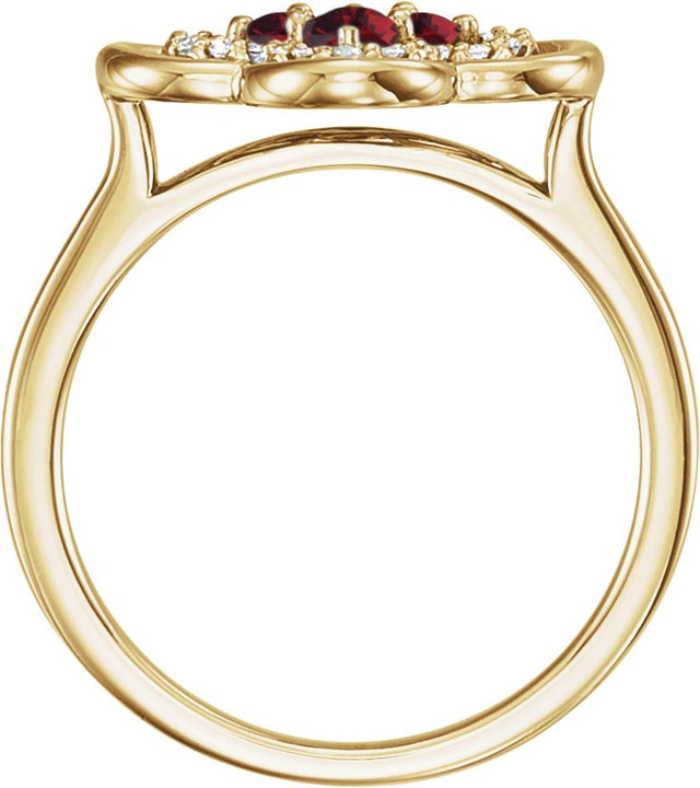 14K Gold Round Natural Ruby Clover Ring - Yellow Gold - view 2