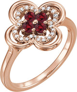 14K Gold Round Natural Ruby Clover Ring - Rose Gold