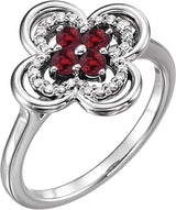 14K Gold Round Lab-Grown Ruby Clover Ring - White Gold