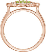14K Gold Round Natural Peridot Clover Ring - Rose Gold - view 2