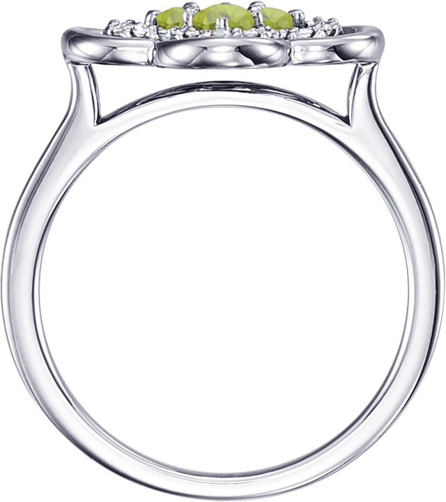 Platinum Round Natural Peridot Clover Ring - view 2