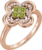 14K Gold Round Natural Peridot Clover Ring - Rose Gold