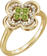 14K Gold Round Natural Peridot Clover Ring - Yellow Gold