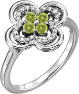 Platinum Round Natural Peridot Clover Ring
