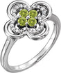 Platinum Round Natural Peridot Clover Ring