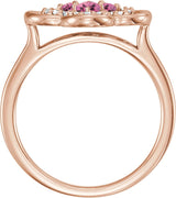 14K Gold Round Natural Pink Tourmaline Clover Ring - Rose Gold - view 2