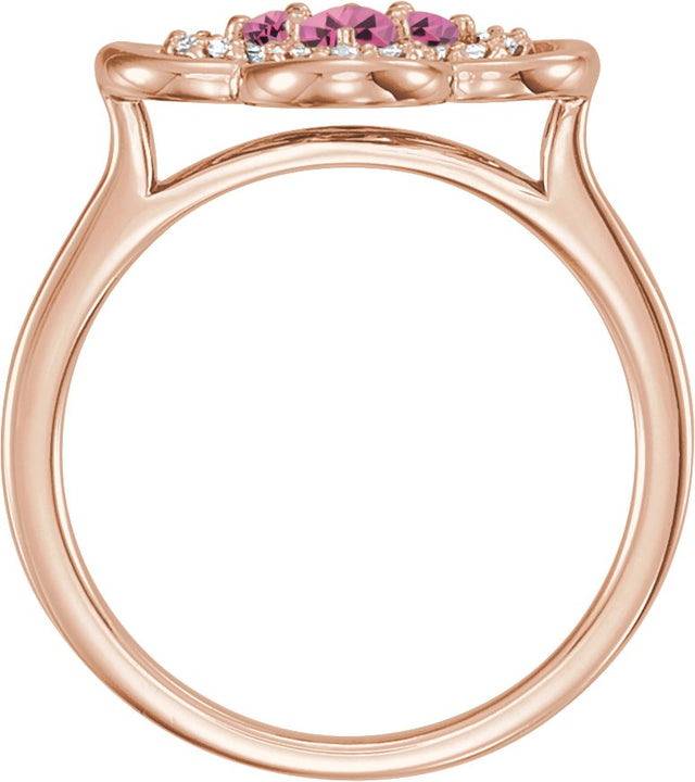 14K Gold Round Natural Pink Tourmaline Clover Ring - Rose Gold - view 2
