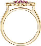 14K Gold Round Natural Pink Tourmaline Clover Ring - Yellow Gold - view 2