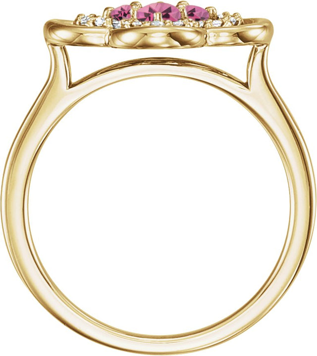 14K Gold Round Natural Pink Tourmaline Clover Ring - Yellow Gold - view 2