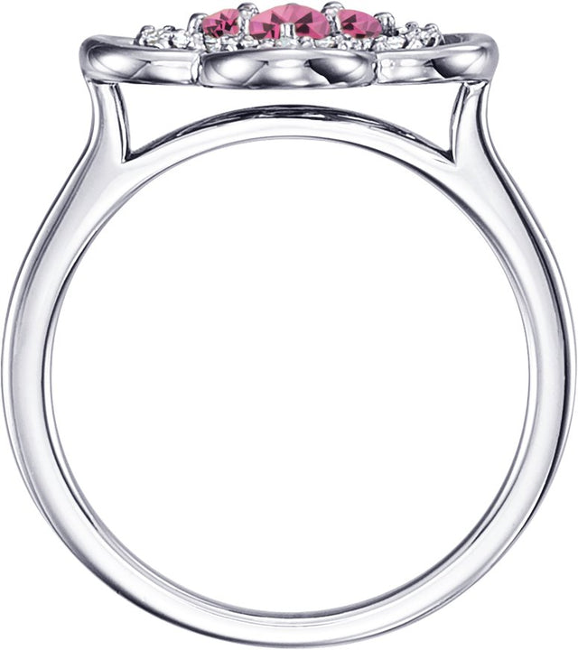 Platinum Round Natural Pink Tourmaline Clover Ring - view 2