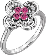 Platinum Round Natural Pink Tourmaline Clover Ring