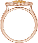 14K Gold Round Natural Citrine Clover Ring - Rose Gold - view 2