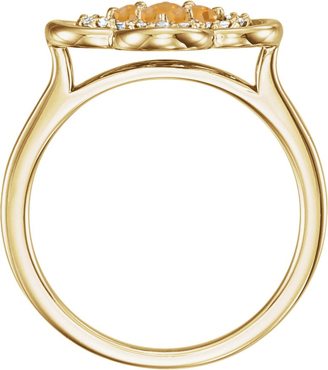 14K Gold Round Natural Citrine Clover Ring - Yellow Gold - view 2