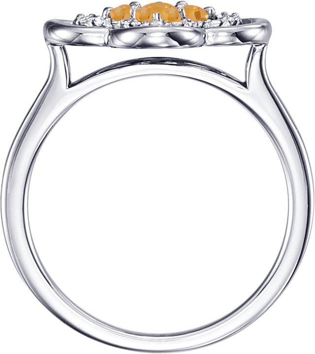 14K Gold Round Natural Citrine Clover Ring - White Gold - view 2