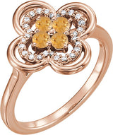 14K Gold Round Natural Citrine Clover Ring - Rose Gold