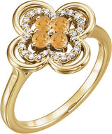 14K Gold Round Natural Citrine Clover Ring - Yellow Gold
