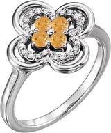 Platinum Round Natural Citrine Clover Ring