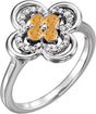 Platinum Round Natural Citrine Clover Ring