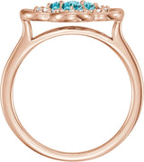 14K Gold Round Natural Blue Zircon Clover Ring - Rose Gold - view 2