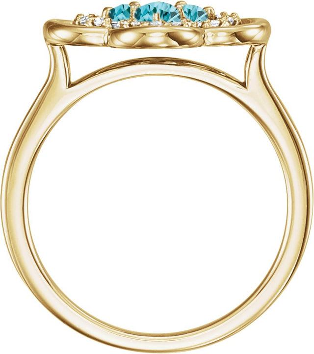 14K Gold Round Natural Blue Zircon Clover Ring - Yellow Gold - view 2