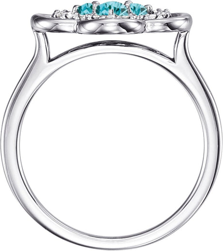 Platinum Round Natural Blue Zircon Clover Ring - view 2