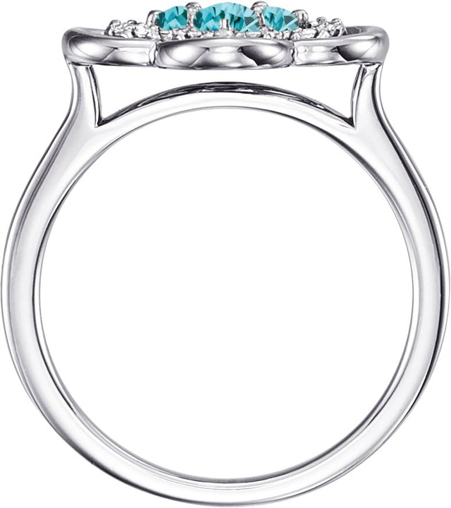 Platinum Round Natural Blue Zircon Clover Ring - view 2